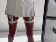 Monika Fox In White Posing In Front Of A Mirror Before Shooting 3/16