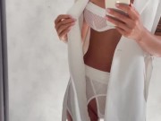 Monika Fox In White Posing In Front Of A Mirror Before Shooting 4/16