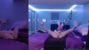 Femboy Bunny Twink Strips and Rides Dildo