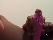 Ebony Pussy Play Pink Dildo 9/16