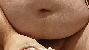 circumcised chubby guy soapy masturbation