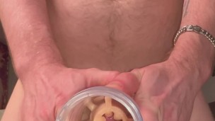 Moaning while cumming in Fleshlight