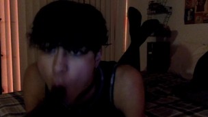 Femboy Sucks on Big Dildo and Jerks Off