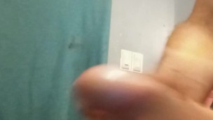 Stroking my big white uncut cock until it explodes