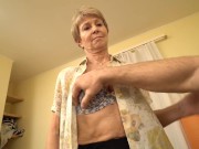 MATURE4K. Angela MILF sucks and rides stepson's dick with her hairy pussy