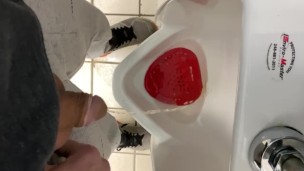 Running to gas station restroom desperate pissed in urinal and on floor moaning relief