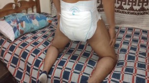 Man soils his diaper and masturbates