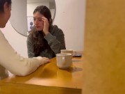 Lesbianas se tocan en público y después follan en baño público. 1/16