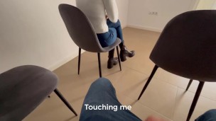 Dick Flash! The redhead girl in jeans jerks me off in the dentist's waiting room