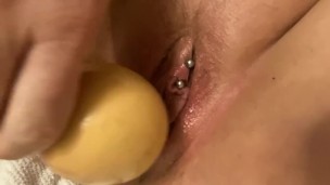 Dirty whore slowly stretching her pussy