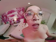 Sexy blonde in glasses has her ass filled with cum in VR