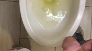 Running public taking a piss in public restroom shy bladder desperate wetting squirm