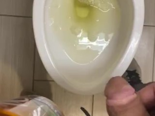 Running public taking a piss in public restroom shy bladder desperate wetting squirm