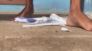 MALE FEET CRUSHING A TINY AIRPLANE | GIANT FEET FETISH