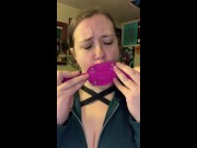 takes 4" dildo gag training teaser