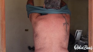 Old Construction worker wants to tease for those who love big hairy back - Weird fetish Tattooed dad