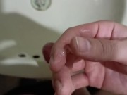 a good masturbation inside the bathroom and delicious semen before the bath