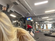 Naughty girl flashing tits in gym right next to the men’s company. Public. 11/16