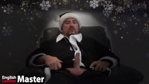 Chubby dark Santa huffs and bates his uncut cock PREVIEW