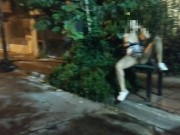 Under dress vagina without panties to cars and train track in busy Street hard anal sex under rain