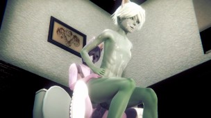 Furry Yaoi grey cat boy and pink cat boy sex in public toilet