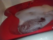 Dirty little slut takes a bubble bath in heart shaped tub and plays with feet 🛀😘💦 1/16