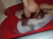 Dirty little slut takes a bubble bath in heart shaped tub and plays with feet 🛀😘💦 10/16
