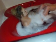 Dirty little slut takes a bubble bath in heart shaped tub and plays with feet 🛀😘💦 3/16
