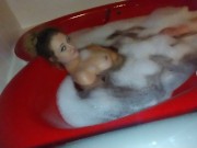Dirty little slut takes a bubble bath in heart shaped tub and plays with feet 🛀😘💦 4/16