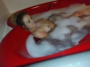 Dirty little slut takes a bubble bath in heart shaped tub and plays with feet 🛀😘💦 5/16