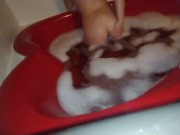 Dirty little slut takes a bubble bath in heart shaped tub and plays with feet 🛀😘💦 9/16