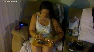 Busty Long Hair Brunette In Bra and Panties Playing Smoking Cigarettes and Playing PlayStation