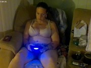 Busty Long Hair Brunette In Bra and Panties Playing PlayStation