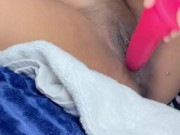 Young ebony squirts all over her bed 2/16