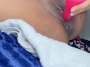 Young ebony squirts all over her bed 4/16