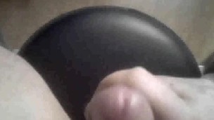 Jerking off and licking cum off stool