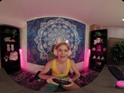 Gamer girl rides her big dildo in virtual reality 3/16