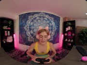 Gamer girl rides her big dildo in virtual reality 4/16
