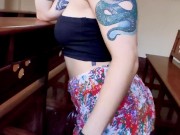 Horny girl touching herself in church