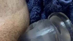 Skinny white man takes big dildo up the ass for the first time