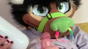 Furry fucks a toy pussy until he cums.