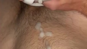 Straight guys first time using a pocket pussy, cums on stomach POV