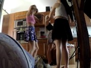 Shaved Pussy Girls show their Booty and Tits in Uniform and Short Skirts without Underwear for Teasing in a Birthday Party 6/16