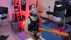 Sloppy pig-daddy Ricky Cage gets relentlessly throat-fucked and swallows a machine's cum
