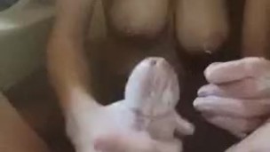 Giving hubby a soapy hand job