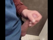  Johnholmesjunior in busy mens bathroom solo show with huge cum load