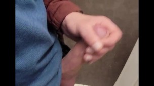  Johnholmesjunior in busy mens bathroom solo show with huge cum load