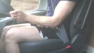 Muscular trucker bodybuilder Daddy jerks off and flexes muscles while driving his truck.