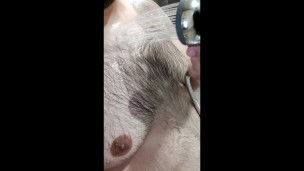 Chubby Bear takes a nice and warm shower, and he loves to tease.