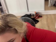 Blonde in leather leggins doing deep blowjob 16/16